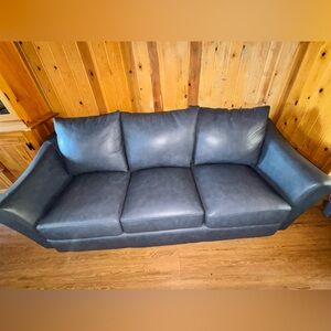 Omnia 100% Leather Spencer 3 Seat Sofa in Denver Lux Blue